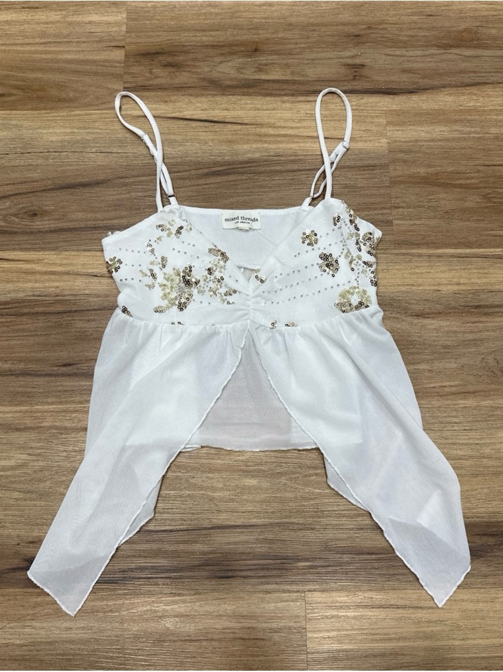 White Sequin Handkerchief Hem Tank Top